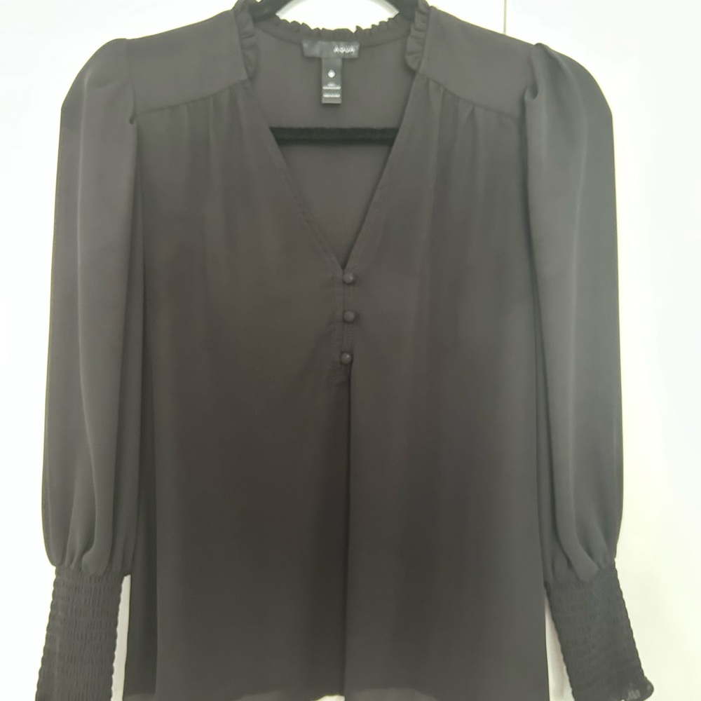 Aqua Black Puff Sleeve Blouse Relaxed Fit